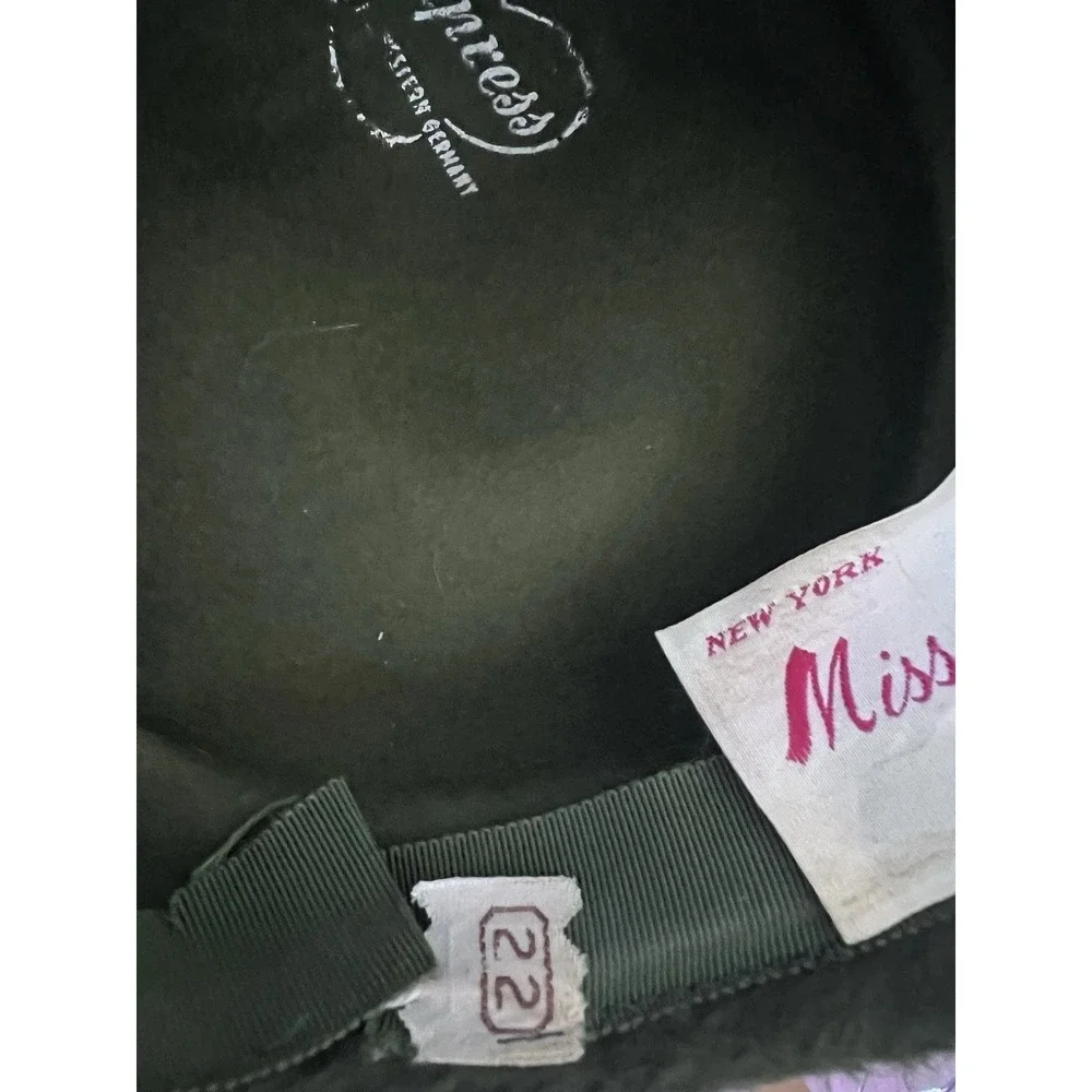 Vintage‎ Miss Gwenn Jr Olive Green Faux Fur Pillbox Hat Satin Bow 1960s Retro 22